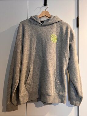 Beyond Yoga Gray Hoodie with Neon Lime Spiral Logo